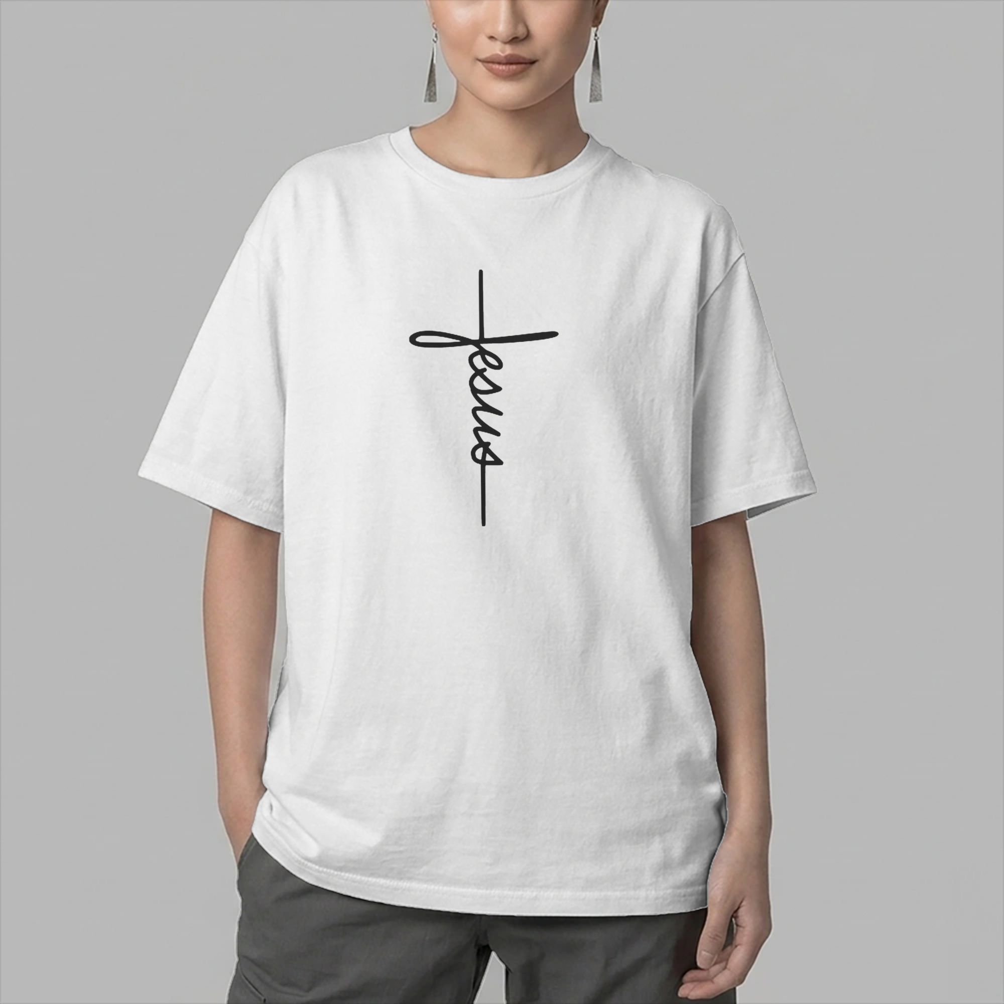 Summer Clothing Name - 남성 티셔츠 십자가 로고로 예수 이름을
