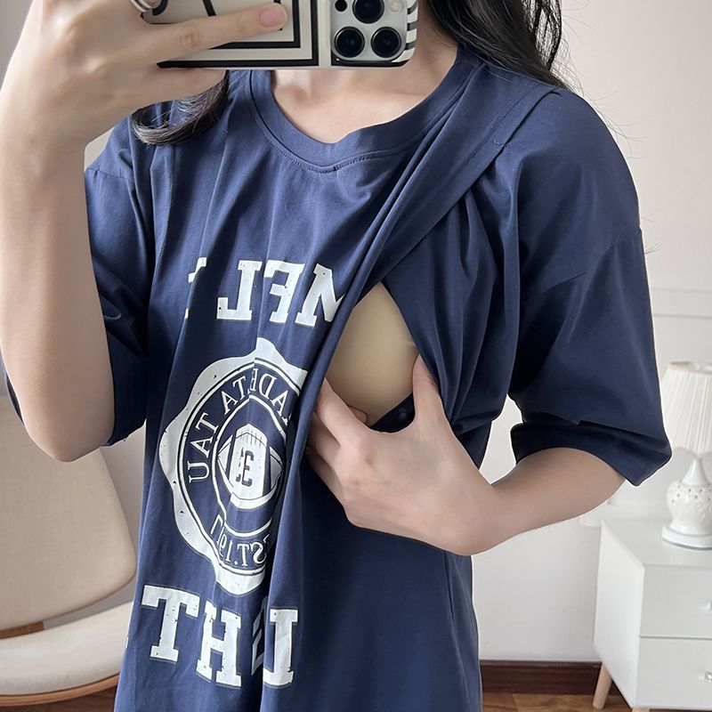 Summer Clothing Usa - 간호복 임산부 수유 긴 티셔츠 잠옷