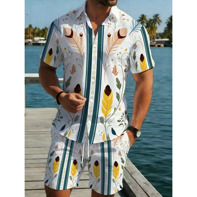Beach Shirt Hawaiian - 남성용 2피스 여름 의상 하와이안 셔츠와