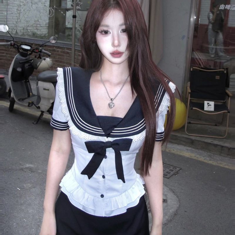 Summer Clothing For Teens - Deeptown Sweet Bow 선원 칼라 여성
