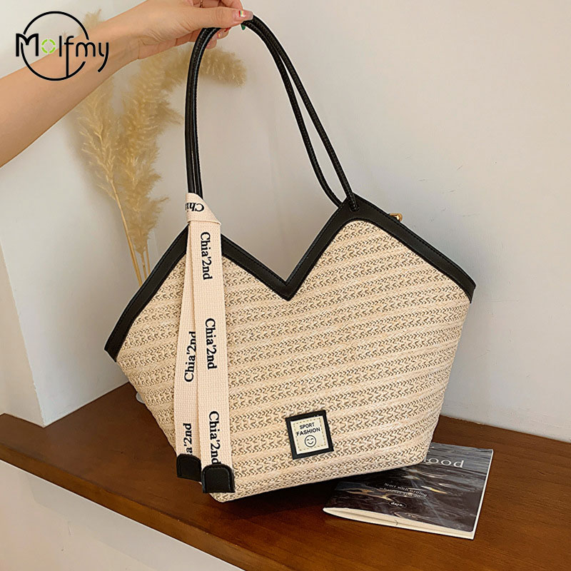 Beach Bag Straw - 숙녀 비치 가방 빈티지 수제 짠