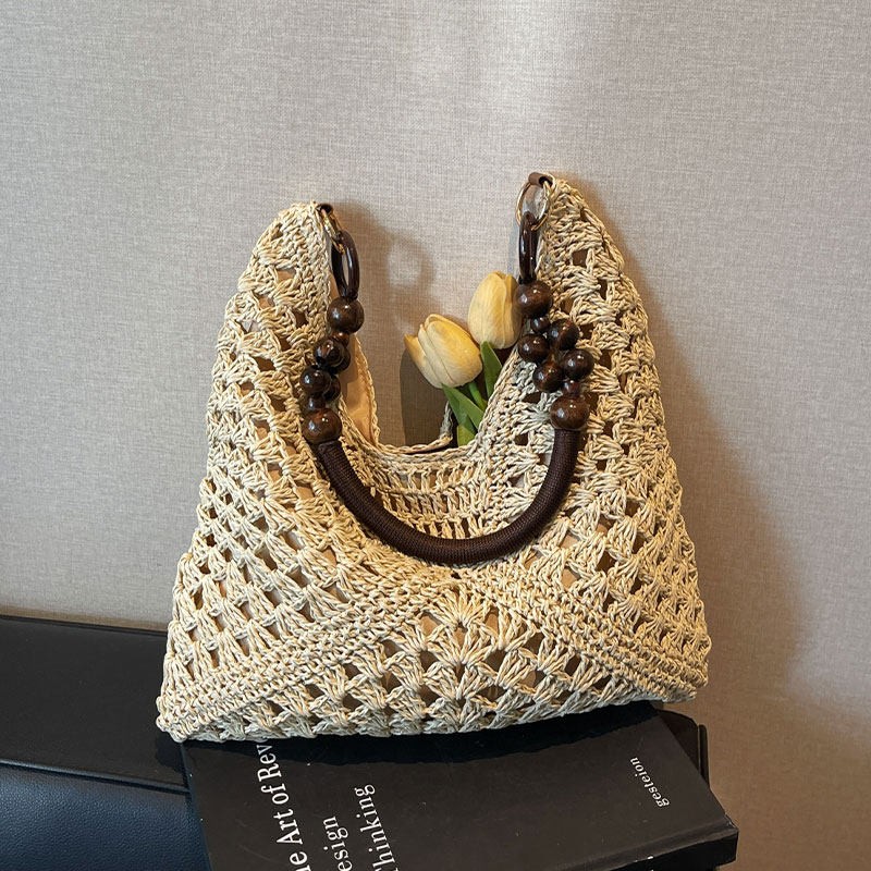 Beach Bag Straw - 해변 휴가 스타일 대용량 스트로우 숄더백