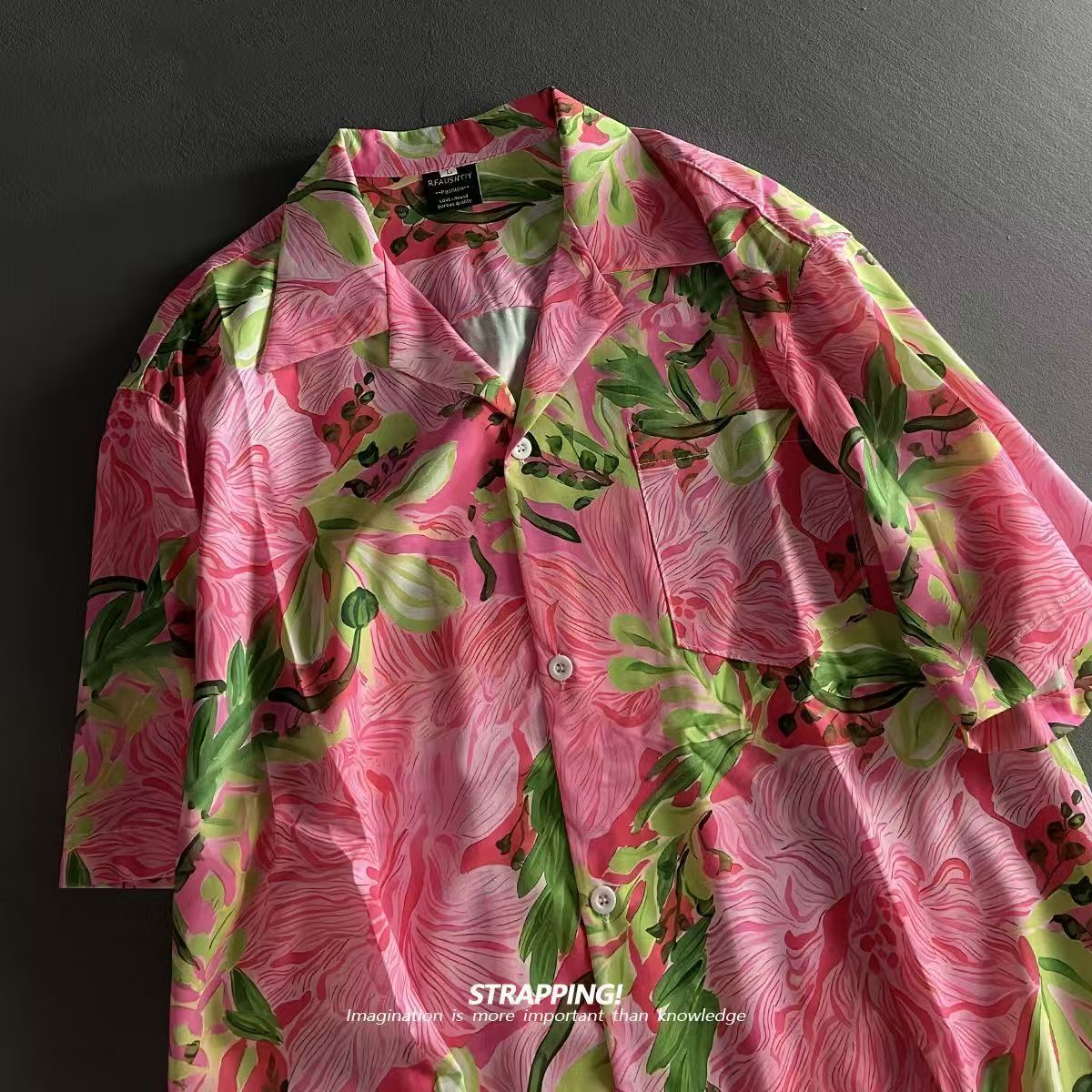 Summer Clothing Men 2025 - 핑크 낙서 꽃 쿠바 칼라 하와이