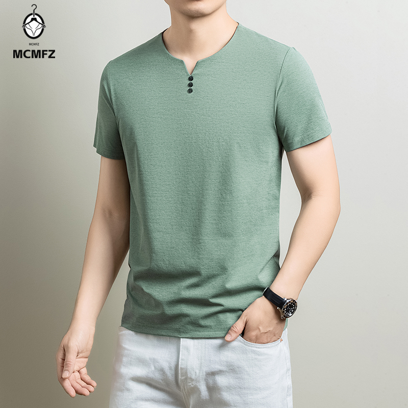Summer Clothing For Young Men - 남성용 기본 헨리 티셔츠 캐주얼 비즈니스
