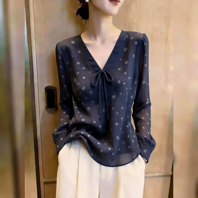 Summer Clothing In French - 프렌치 스타일 여성 블라우스 프린트 빈티지