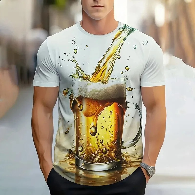 Summer Clothing Men 2025 - 2025 남성용 티셔츠 3D 프린트 맥주