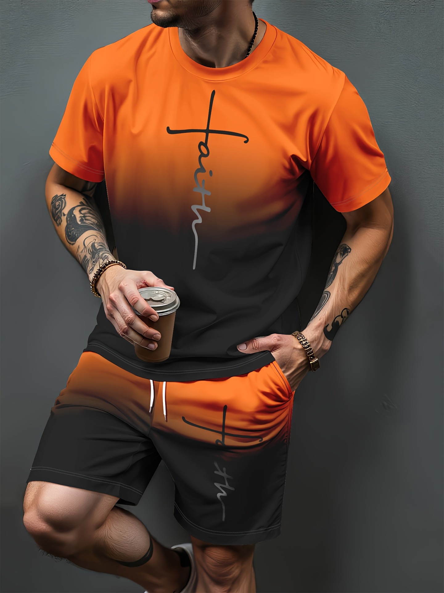 그라디언트 문자 패턴 3D 인쇄 운동복 남성 여성 캐주 - Summer Clothing For Young Men 리뷰 및 가격