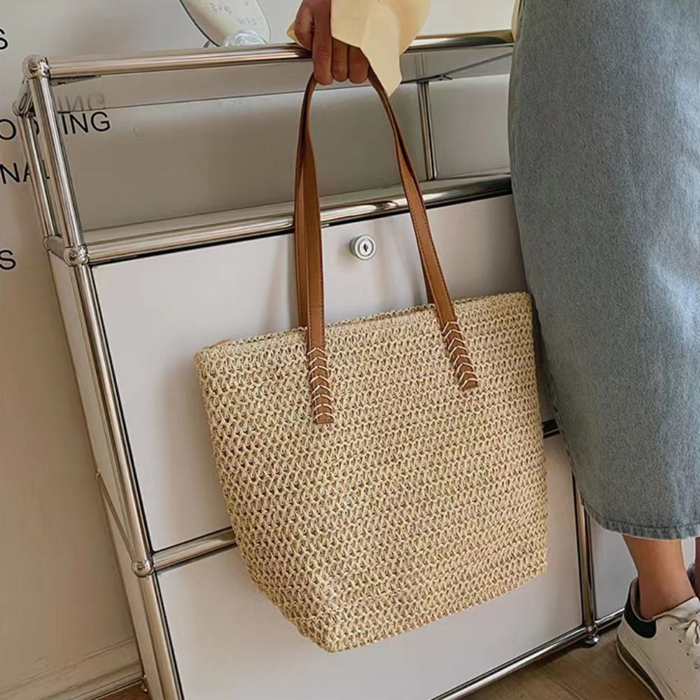 패션 솔리드 컬러 위빙 스트로 토트백 사각 지퍼 비치  - Beach Bag Straw 리뷰 및 가격