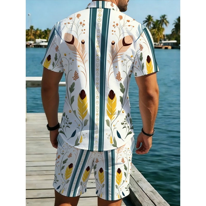 남성용 2피스 여름 의상 하와이안 셔츠와 반바지 세트  - Beach Shirt Hawaiian 리뷰 및 가격