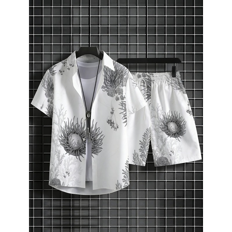 남성용 플로럴 하와이안 셔츠 & 반바지 세트 폴리에스터 - Beach Shirt Hawaiian 리뷰 및 가격