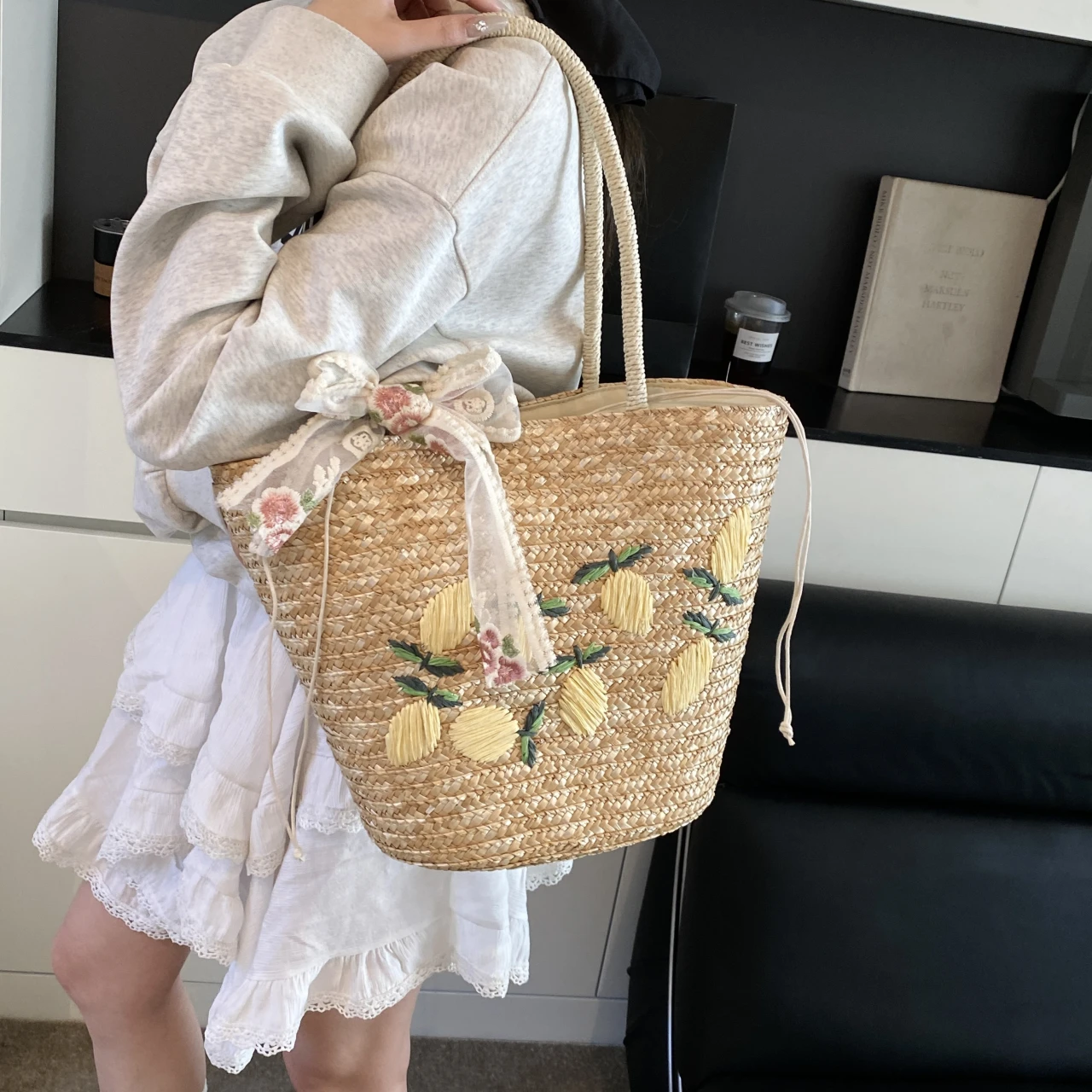 대용량 비치 숄더 백 디자이너 자수 핸드백 여름 수제  - Beach Bag Straw 리뷰 및 가격