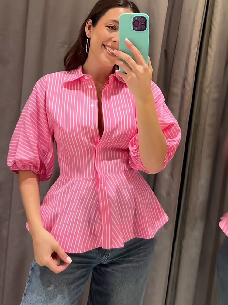 TFMLN 여성 스트라이프 셔츠 슬림핏 버블 슬리브 프 - Summer Clothing For Teens 리뷰 및 가격