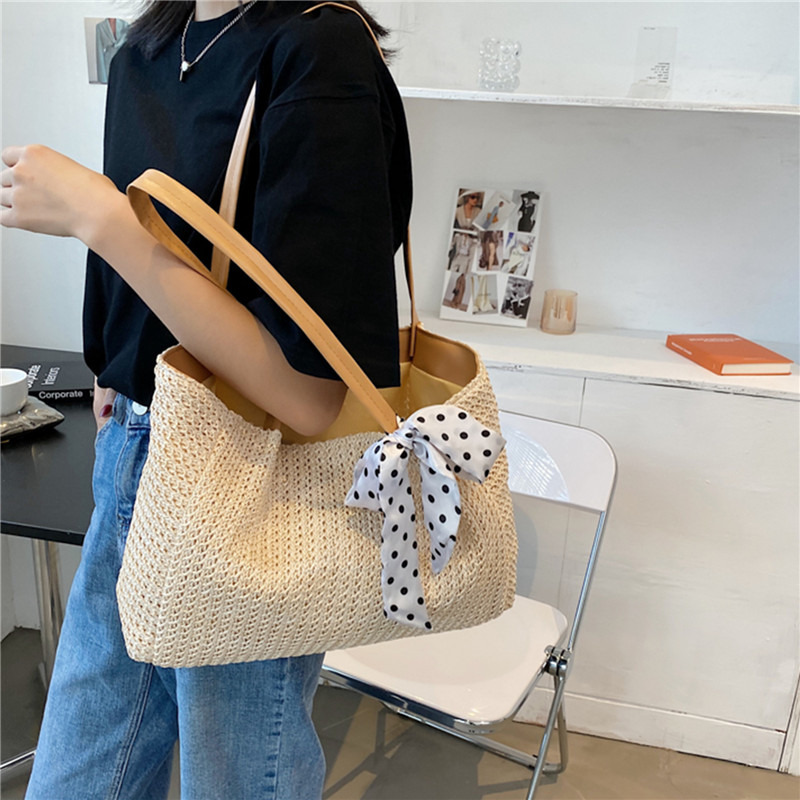 여성용 여름 스카프 나비매듭 밀짚 가방, 여행 비치 가 - Beach Bag Straw 리뷰 및 가격