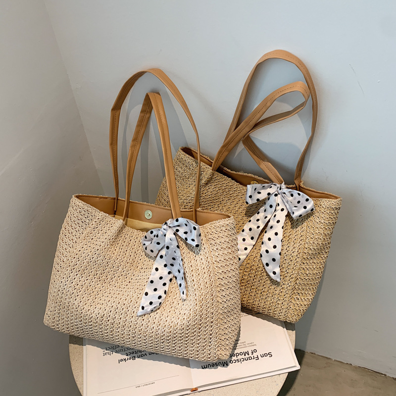여성용 여름 스카프 나비매듭 밀짚 가방, 여행 비치 가 - Beach Bag Straw 리뷰 및 가격