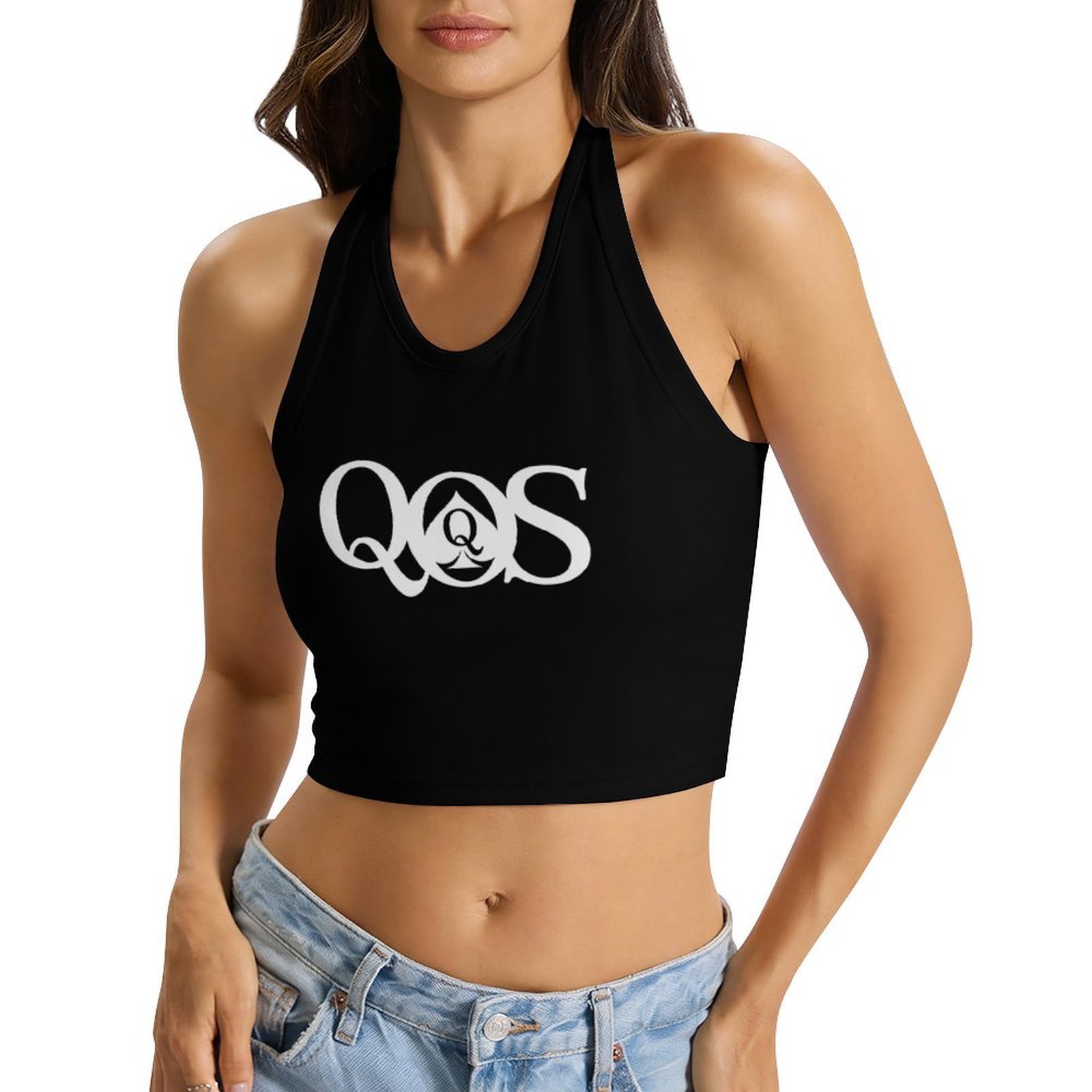 여성용 QOS 프린트 타이 홀터탑 백리스 스쿱넥 이중  - Halter Neck Top 리뷰 및 가격