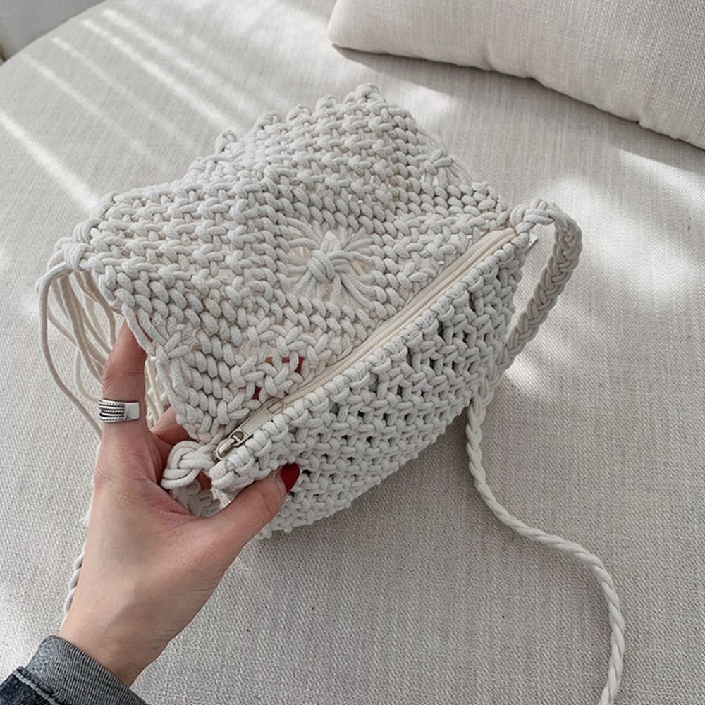 레트로 에스닉 스타일 짠 밀짚 가방 솔리드 컬러 보헤미 - Beach Bag Straw 리뷰 및 가격
