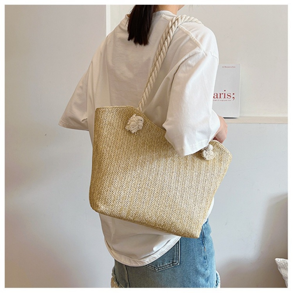 새로운 여름 비치 토트백 대용량 라피아 보헤미안 탑핸들 - Beach Bag Straw 리뷰 및 가격
