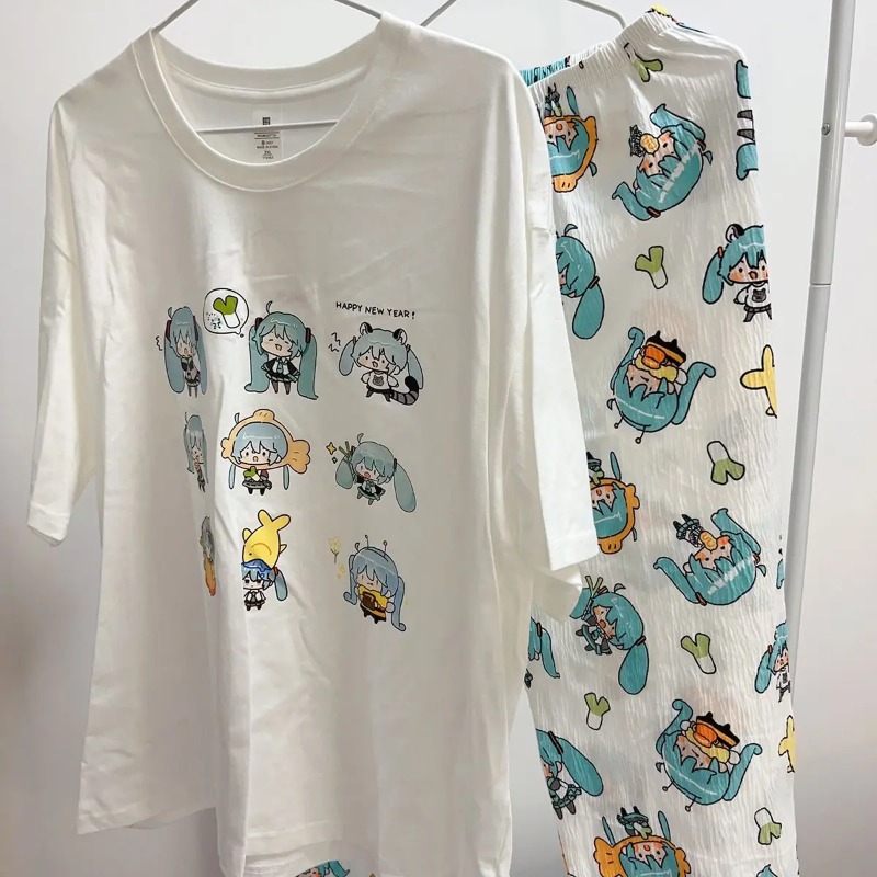 새로운 하츠네 미쿠 잠옷 여름 순면 라운드 넥 반바지  - Japan Summer Festival Clothing 리뷰 및 가격