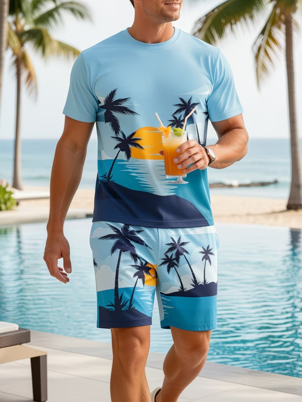 2026 남성 2피스 세트 하와이안 야자수 프린트 남성 - Beach Shirt Hawaiian 리뷰 및 가격