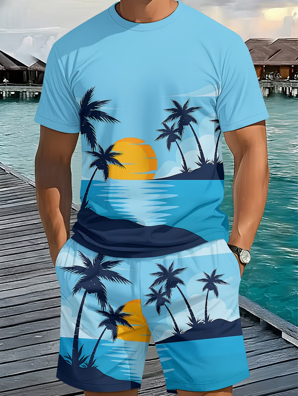 2026 남성 2피스 세트 하와이안 야자수 프린트 남성 - Beach Shirt Hawaiian 리뷰 및 가격