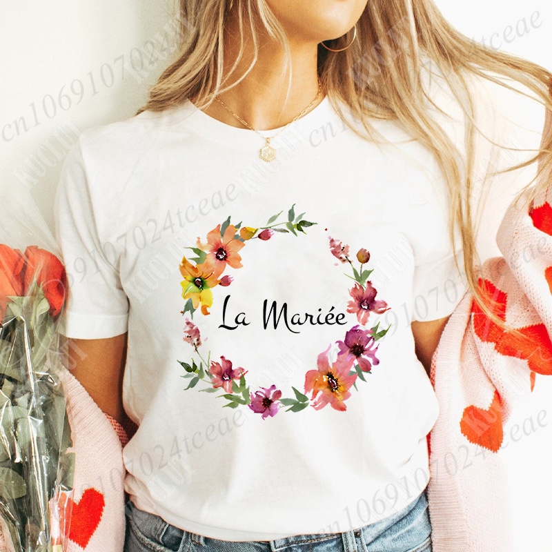 신부 웨딩 탑 프랑스 팀 신부 꽃 왕관 티셔츠 처녀 파 - Summer Clothing In French 리뷰 및 가격