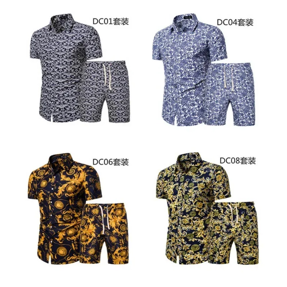 여름 새로운 남성 의류 반팔 인쇄 셔츠 반바지 2 조각 - Summer Vacation Clothing Men 리뷰 및 가격