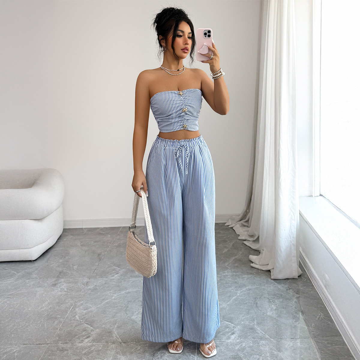 우아한 디자인 스트라이프 버튼 스트랩리스 슈트 여성 의 - Summer Clothing Italy 리뷰 및 가격