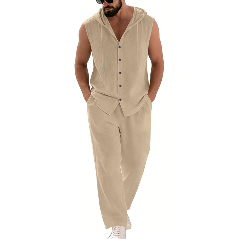 남성 캐주얼 린넨 수트 후드 스웨터 및 바지 세트 단색 - Summer Clothing Usa 리뷰 및 가격