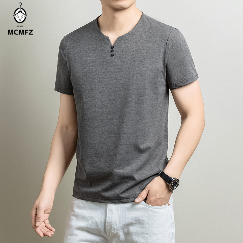 남성용 기본 헨리 티셔츠 캐주얼 비즈니스 사무실 일상  - Summer Clothing For Young Men 리뷰 및 가격