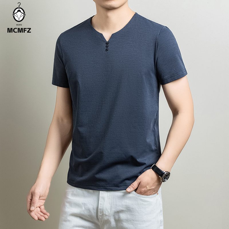 남성용 기본 헨리 티셔츠 캐주얼 비즈니스 사무실 일상  - Summer Clothing For Young Men 리뷰 및 가격