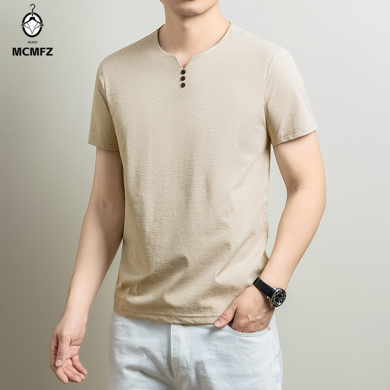 남성용 기본 헨리 티셔츠 캐주얼 비즈니스 사무실 일상  - Summer Clothing For Young Men 리뷰 및 가격