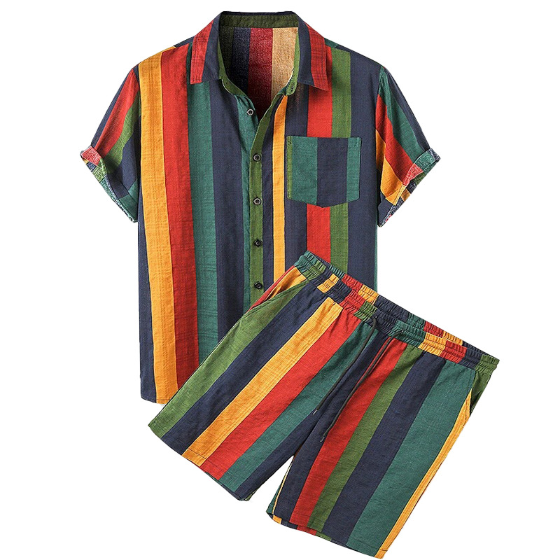 남성용 비치 하와이안 스트라이프 반소매 셔츠와 반바지  - Beach Shirt Hawaiian 리뷰 및 가격
