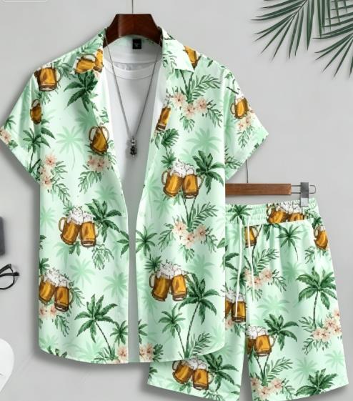 하와이안 트로피컬 드링크 나뭇잎 패턴 남성 코디 세트  - Beach Shirt Hawaiian 리뷰 및 가격