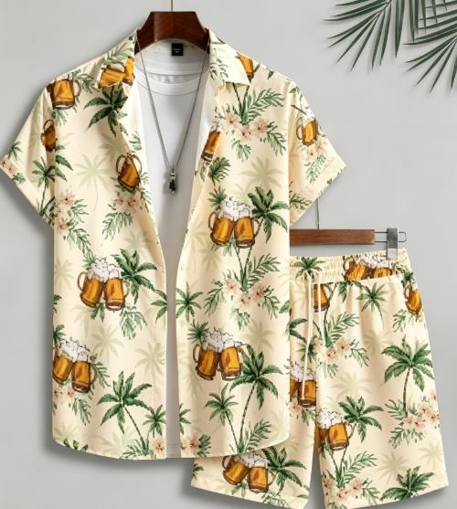 하와이안 트로피컬 드링크 나뭇잎 패턴 남성 코디 세트  - Beach Shirt Hawaiian 리뷰 및 가격