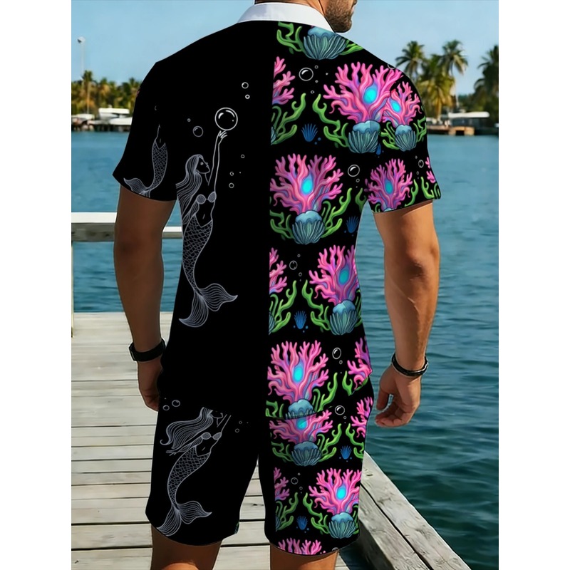 남성용 폴리에스터 하와이안 셔츠 & 반바지 세트, 산호 - Beach Shirt Hawaiian 리뷰 및 가격