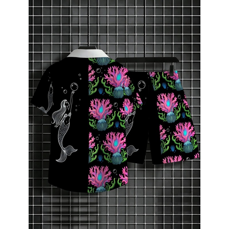 남성용 폴리에스터 하와이안 셔츠 & 반바지 세트, 산호 - Beach Shirt Hawaiian 리뷰 및 가격