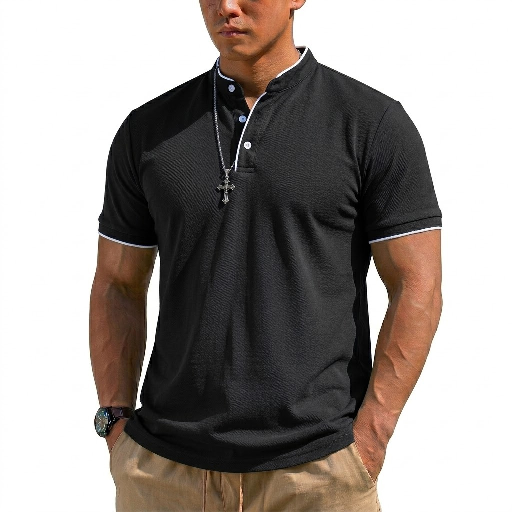 여름 반팔 헨리 셔츠 남성용 버튼 폴로 셔츠 클래식 칼 - Summer Clothing For Young Men 리뷰 및 가격