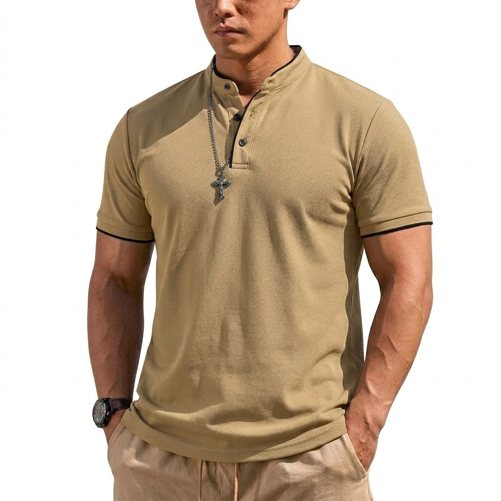 여름 반팔 헨리 셔츠 남성용 버튼 폴로 셔츠 클래식 칼 - Summer Clothing For Young Men 리뷰 및 가격