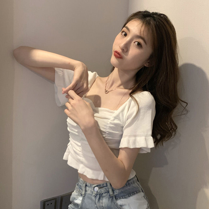 니트 패션 블라우스 여성 러플 젊은 여성 우아한 블라우 - Summer Clothing For Teens 리뷰 및 가격