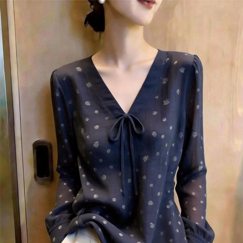 프렌치 스타일 여성 블라우스 프린트 빈티지 셔츠 패션  - Summer Clothing In French 리뷰 및 가격