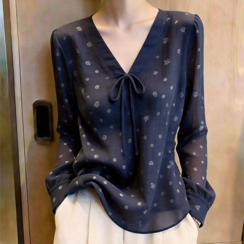 프렌치 스타일 여성 블라우스 프린트 빈티지 셔츠 패션  - Summer Clothing In French 리뷰 및 가격