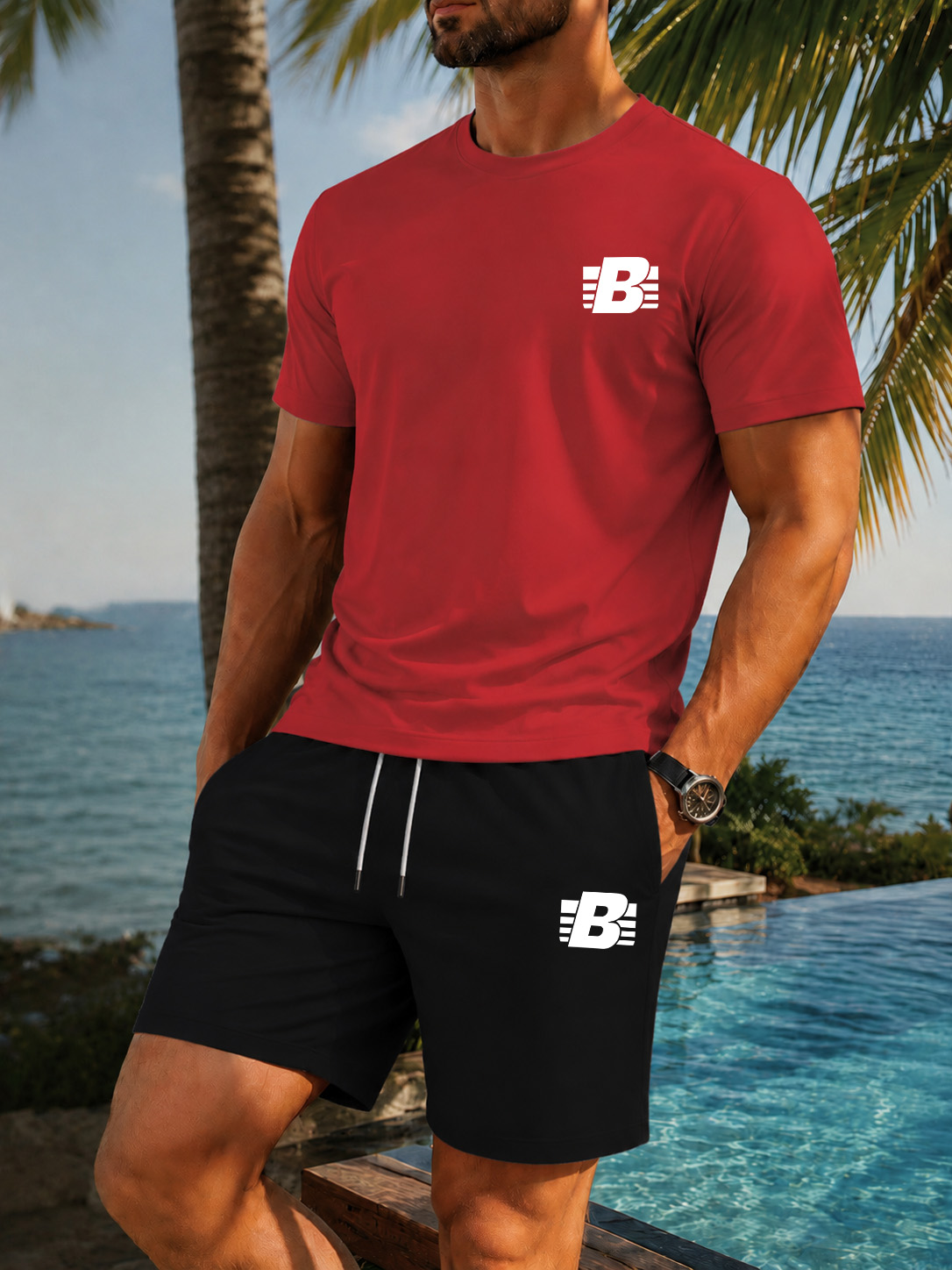 남성용 2피스 트랙슈트 캐주얼 스포츠웨어 세트 반팔 티 - Summer Clothing For Young Men 리뷰 및 가격