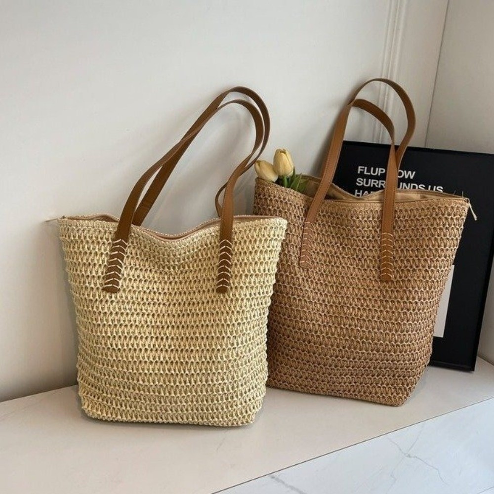 귀여운 단색 직조 밀짚 토트백 사각형 위빙 비치 핸드백 - Beach Bag Straw 리뷰 및 가격