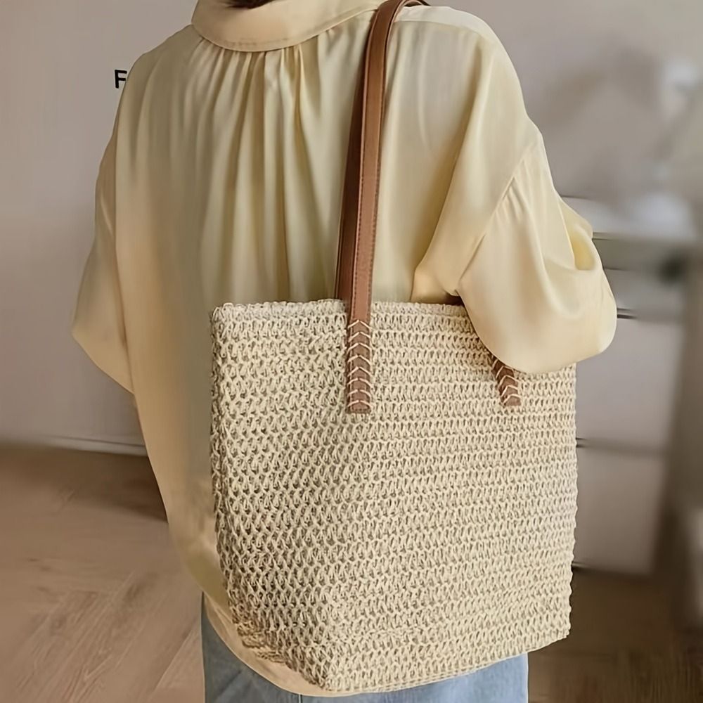 귀여운 단색 직조 밀짚 토트백 사각형 위빙 비치 핸드백 - Beach Bag Straw 리뷰 및 가격