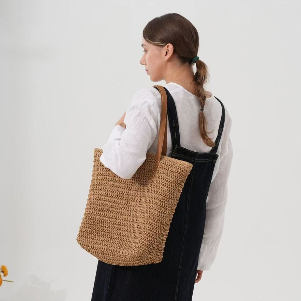 귀여운 단색 직조 밀짚 토트백 사각형 위빙 비치 핸드백 - Beach Bag Straw 리뷰 및 가격
