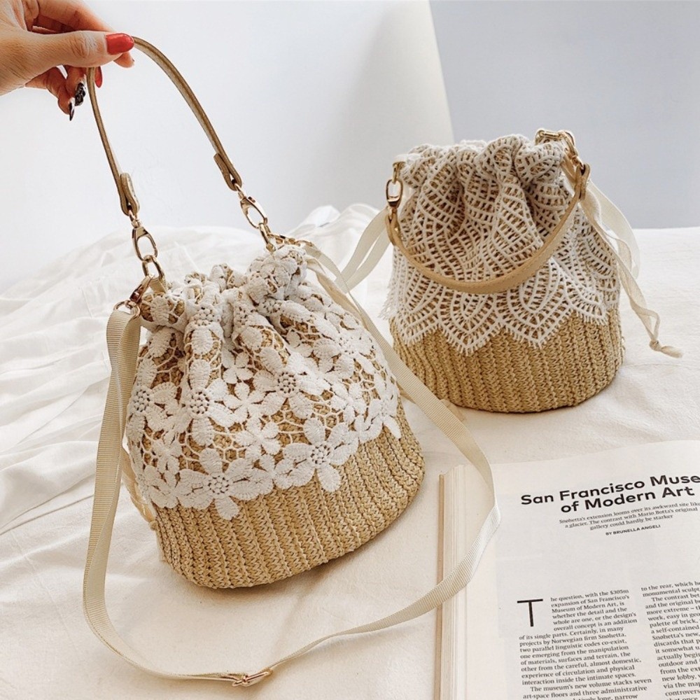휴대용 레이스 밀짚 숄더백 보헤미안 플라워 위브 토트백 - Beach Bag Straw 리뷰 및 가격