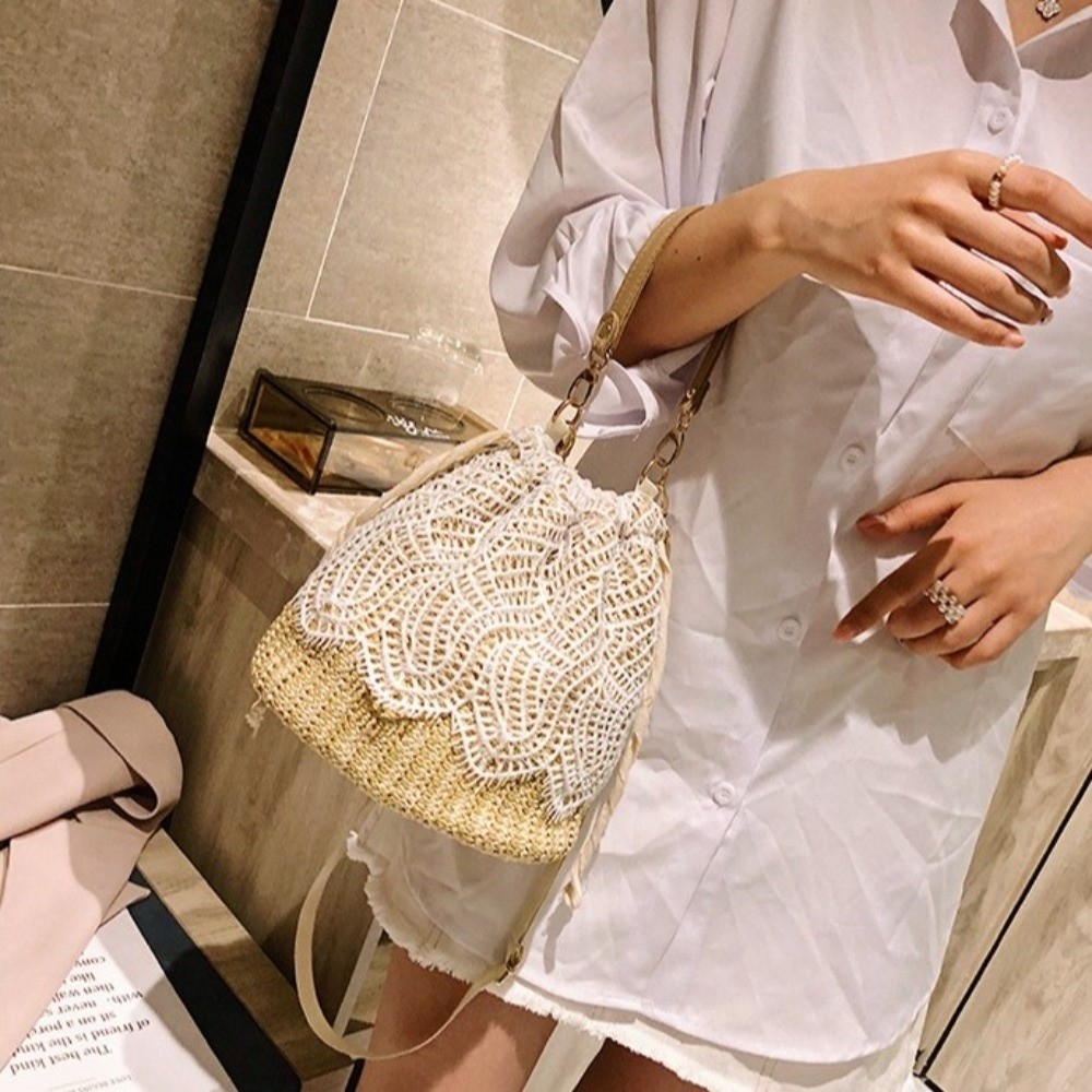 휴대용 레이스 밀짚 숄더백 보헤미안 플라워 위브 토트백 - Beach Bag Straw 리뷰 및 가격