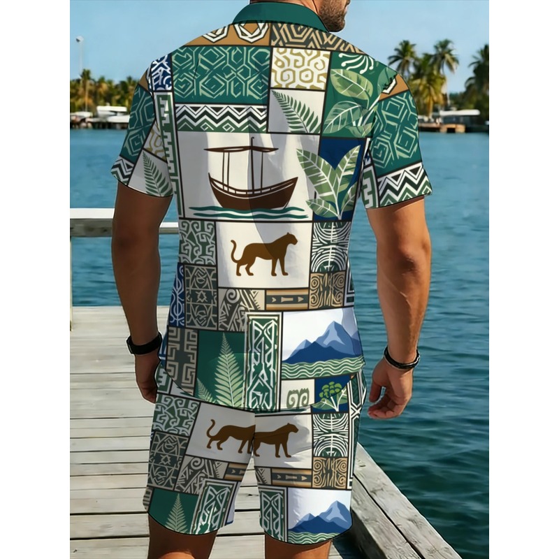 캐주얼 남성 투피스 의상 보트 동물 프린트 하와이안 셔 - Beach Shirt Hawaiian 리뷰 및 가격