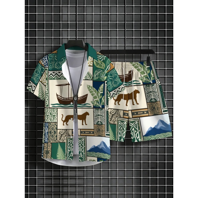 캐주얼 남성 투피스 의상 보트 동물 프린트 하와이안 셔 - Beach Shirt Hawaiian 리뷰 및 가격
