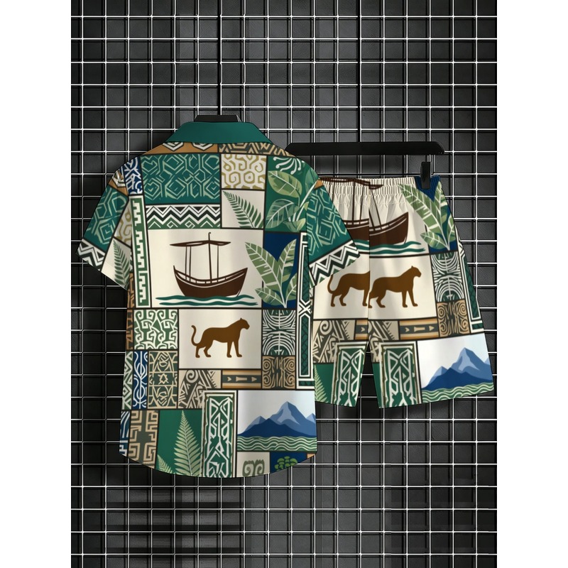 캐주얼 남성 투피스 의상 보트 동물 프린트 하와이안 셔 - Beach Shirt Hawaiian 리뷰 및 가격